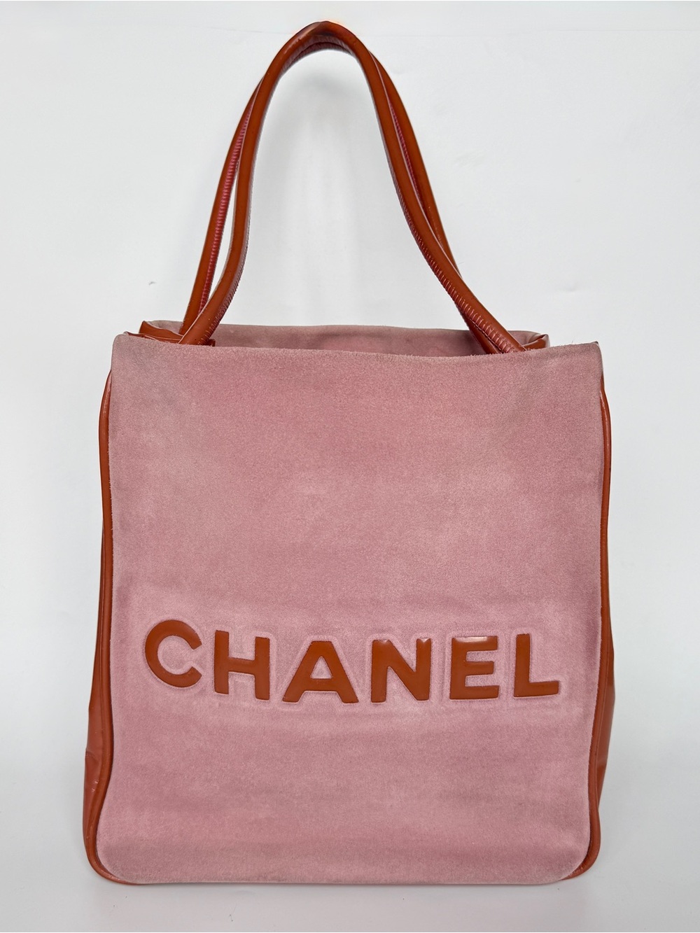 Authentic Chanel Camellia shoulder Tote Bag in pink and orange